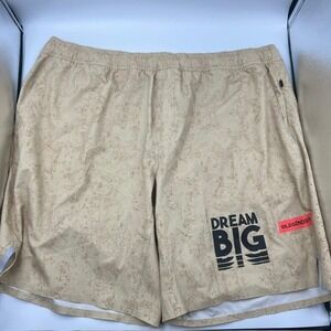 LEGENDS Men's XXL "Dream Big" Athletic 9" Tan Marble Print Shorts Zipper Pocket